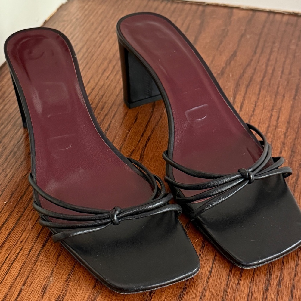 STAUD Black Leather Sandal Slingback Heels